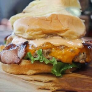 Bacon (turkey) cheese burger